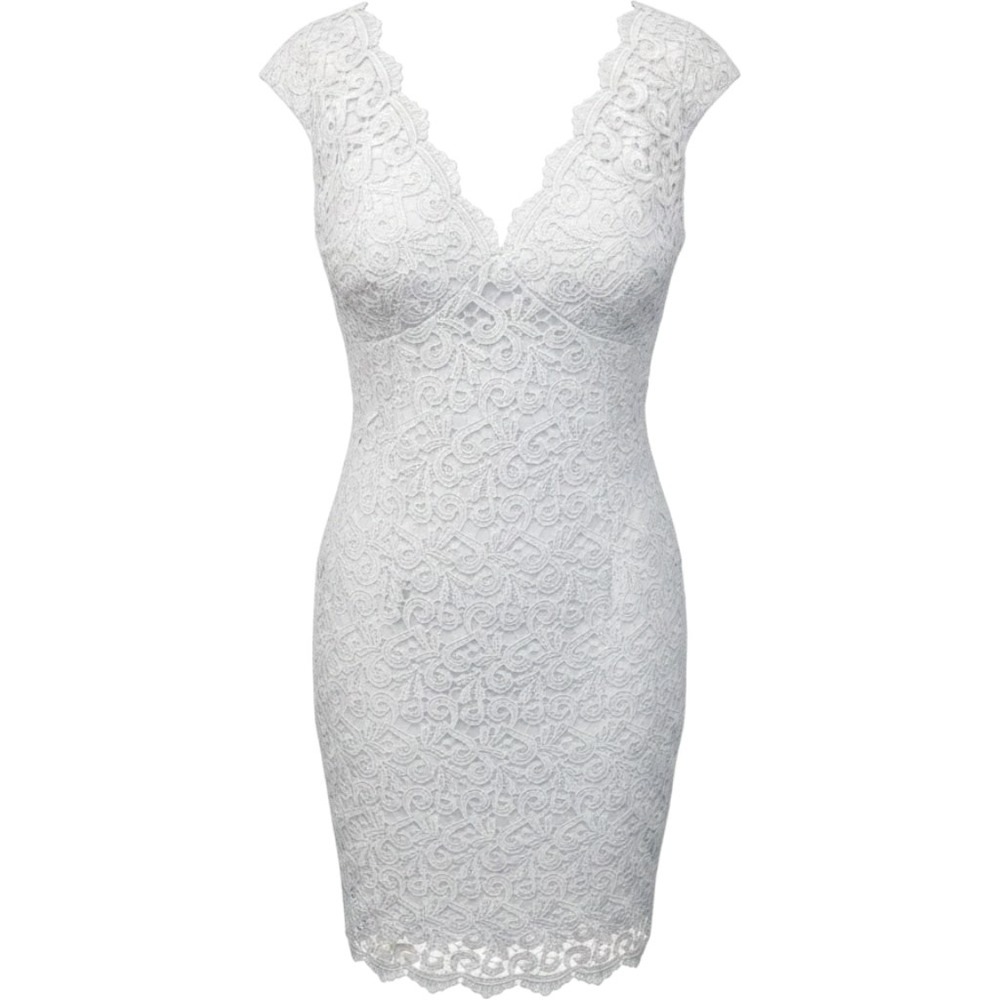 Marina Lace Sheath Cocktail Dress Silver Gray Women's M V-Neck 2010s Glam Luxe